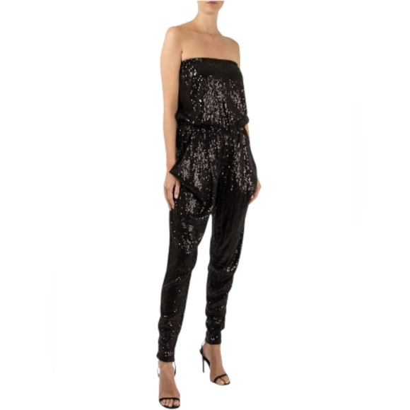 Michael Kors Pants - Michael Kors Black Sequin Strapless Jumpsuit Size S